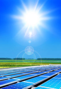 solar cell array in the field, renewable energy